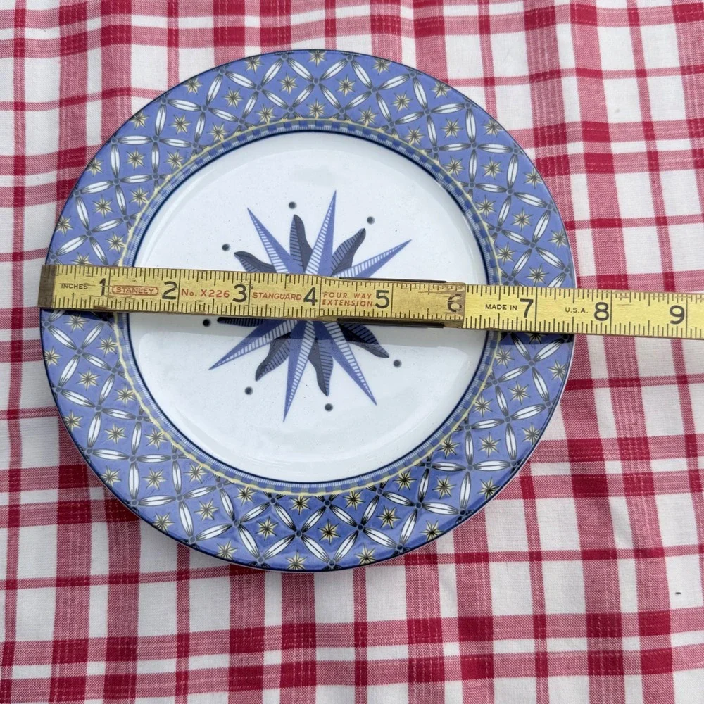 Victoria & Beale Williamsburg Salad Plates Set‎ of 3 Blue White Star 8.25